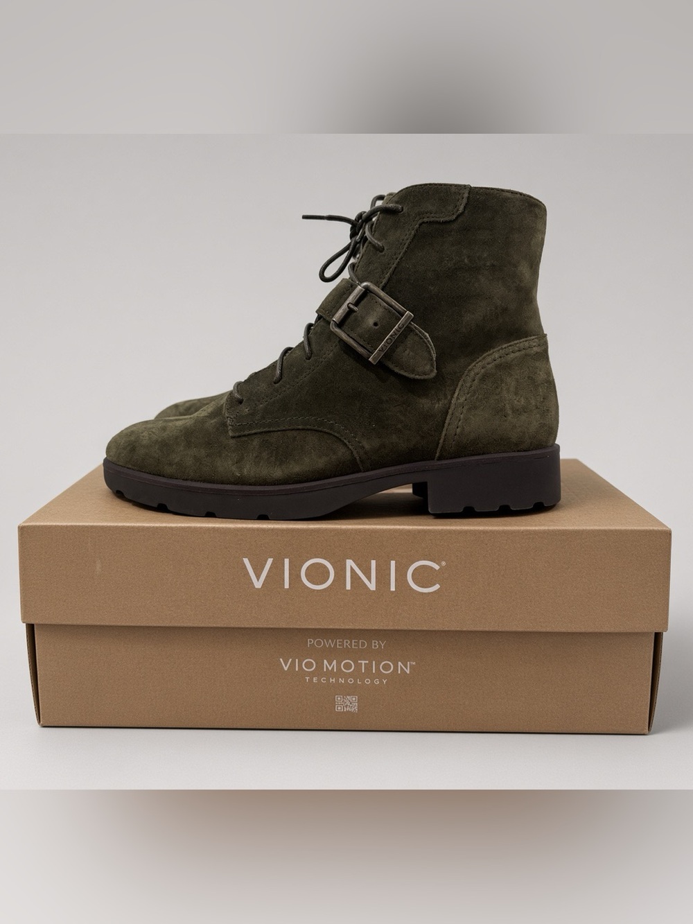 Vionic Catina Dark Olive Suede Lace Boot US 9 J6452L1300 NIB 05-2025